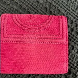Tory Burch fuchsia colored trifold, small wallet